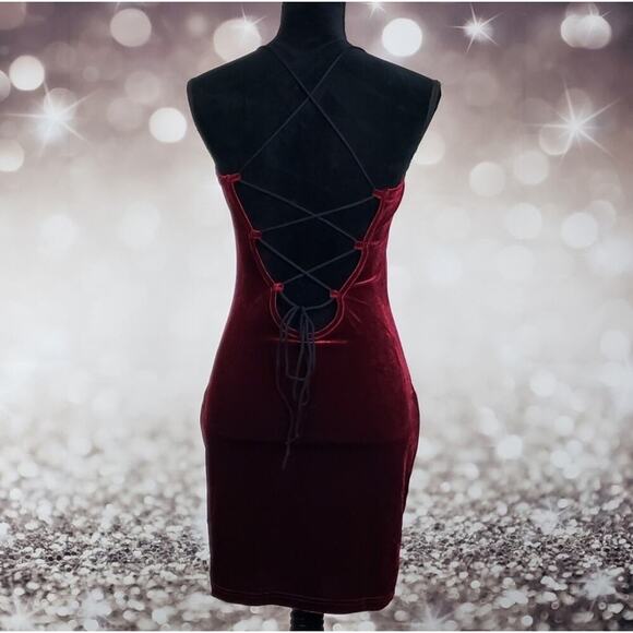 NWT Medium Sexy Merlot Velour Velvet Strappy Mini Dress - Picture 5 of 10